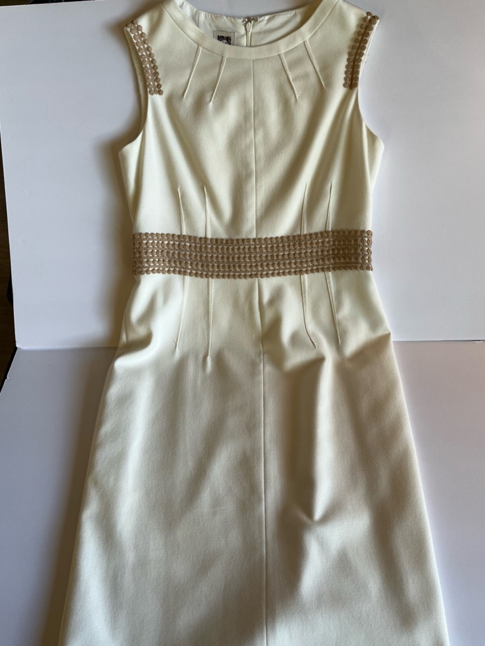 Anne Klein White Sleeveless Sheath Dress  Beaded Accents cream neutral  4